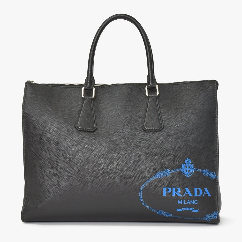 Prada Vitello Daino Shopping Leather Tote Bag Blue Black